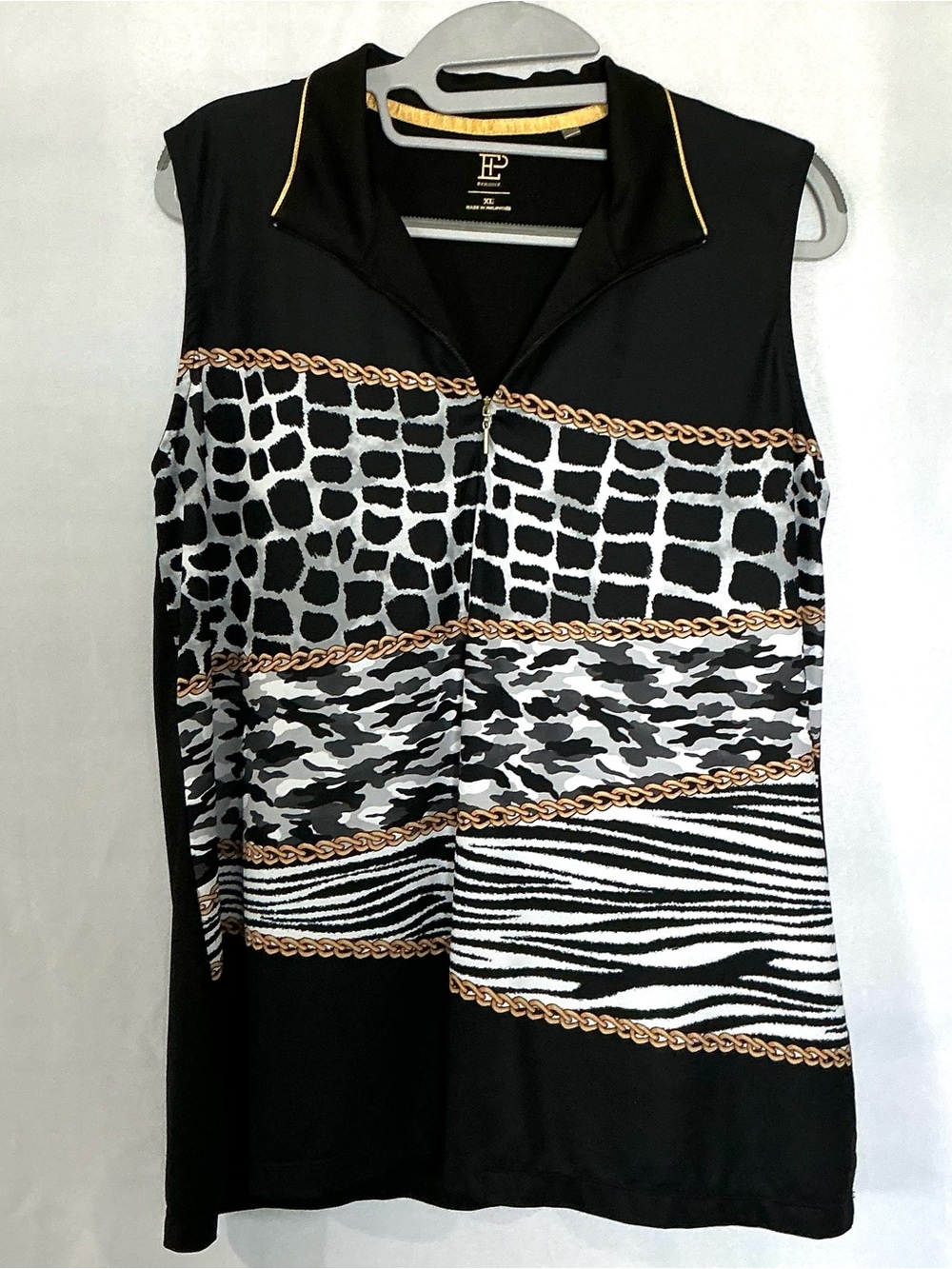 EP New York XL Animal Print Sleeveless Quarter Zip Golf Polo Top